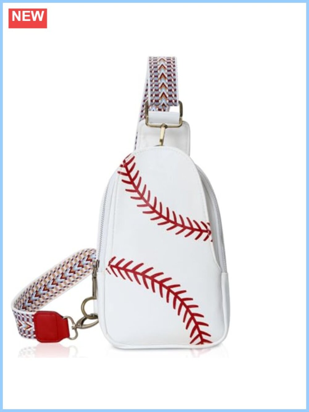 Baseball Crossbody Bag PU Leather Adjustable Strap Sling Purse for Women